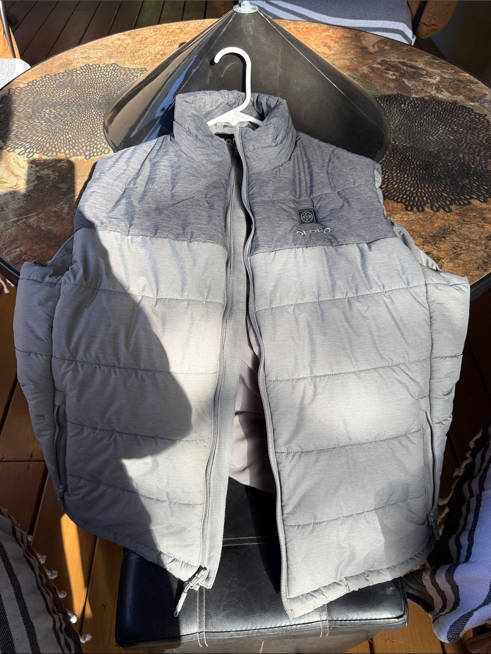 Men's Gray Quilted Puffer Vest - heated vest size large has served us well